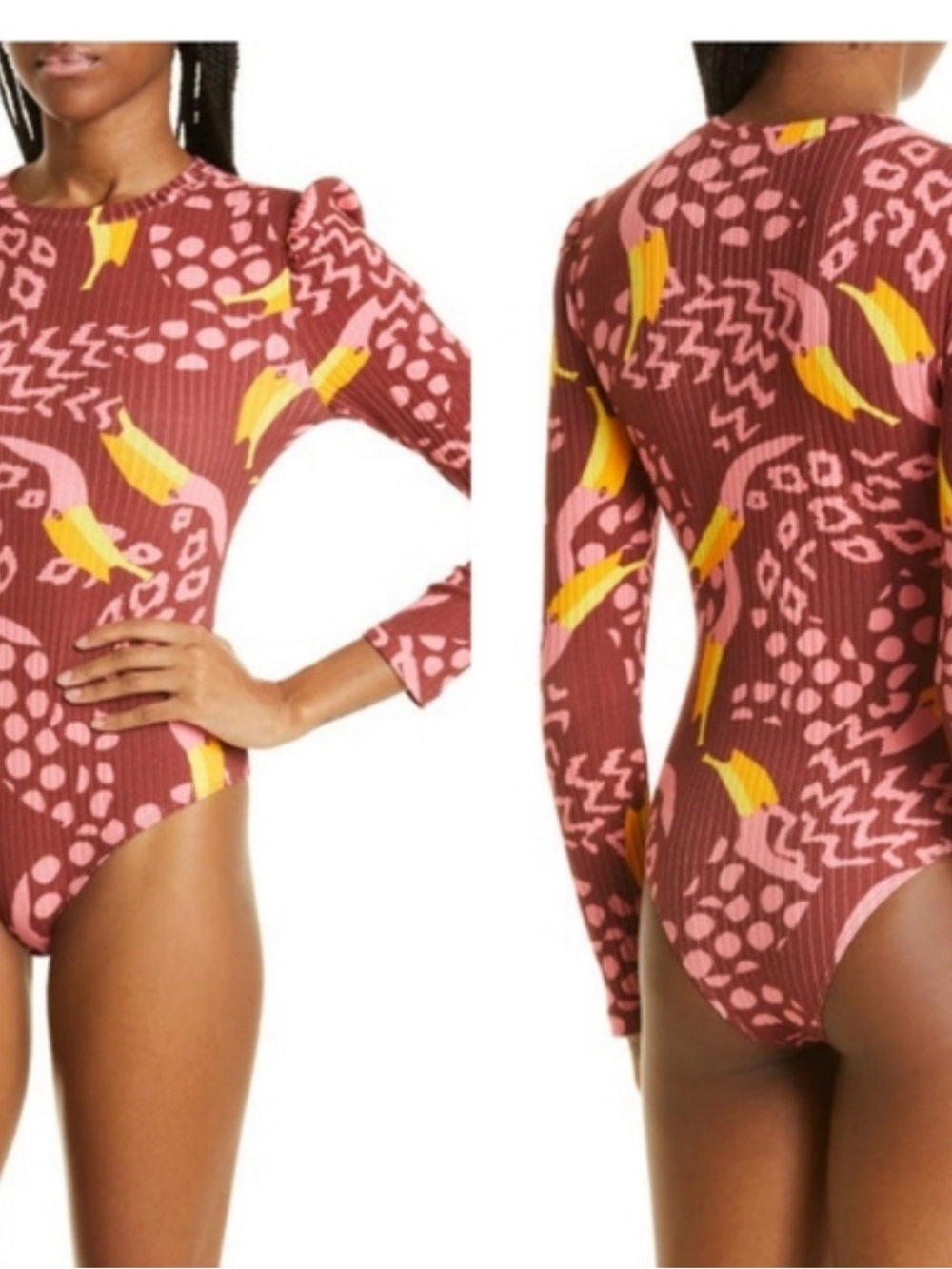 Farm Rio Toucanissimo Long Sleeve Stretch Cotton Bodysuit NWT Womens Medium